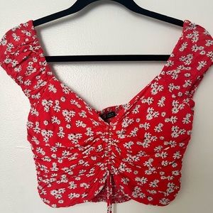 ZARA Red floral crop top -worn a couple times-